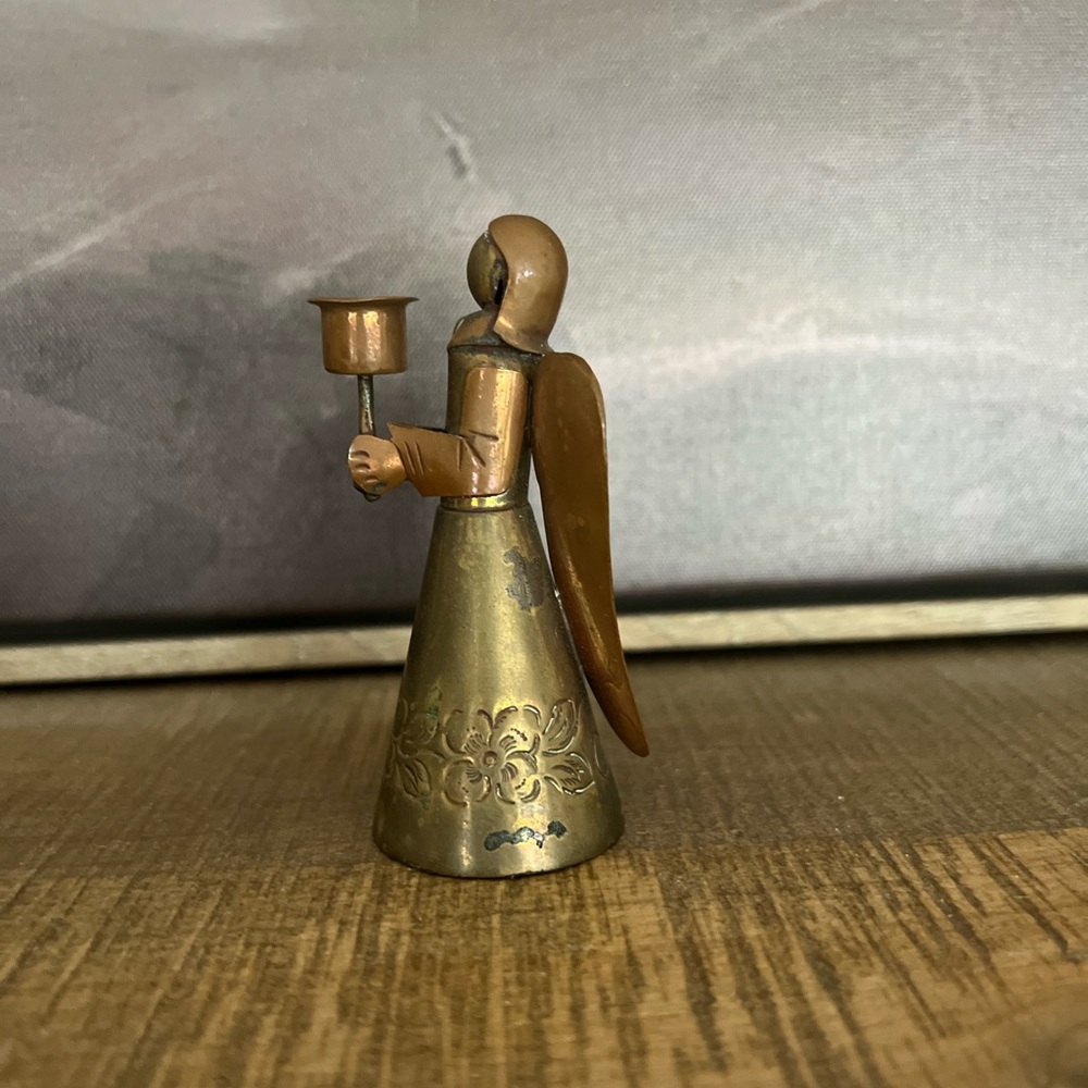 Vintage Copper Angel Candle Holder: Miniature Made in Mexico